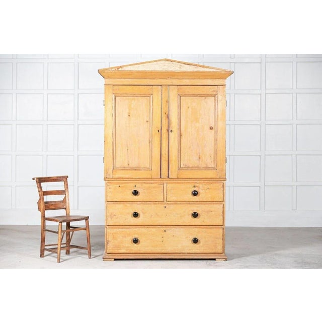 Late 19th Century Pedimented English Pine Linen Press, 1870s For Sale - Image 5 of 13