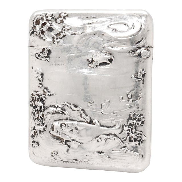 Antique Blackinton & Co Nouveau Fish & Water Repousse Sterling Silver Matchsafe For Sale