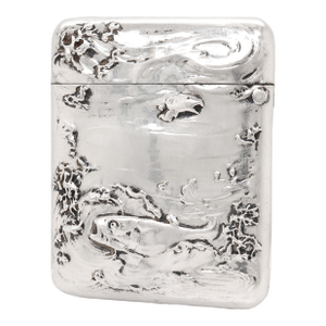 Antique Blackinton & Co Nouveau Fish & Water Repousse Sterling Silver Matchsafe