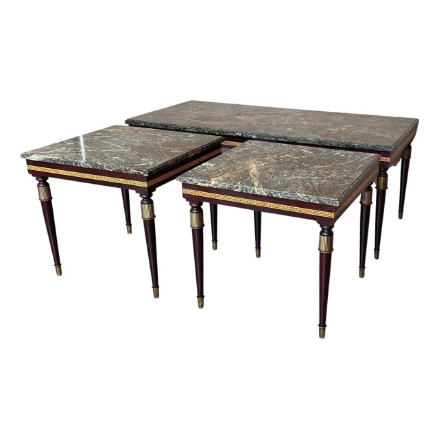 Mid 20th Century Set of Three Italian Modernist Midcentury Bronze-Mounted Coffee Tables For Sale