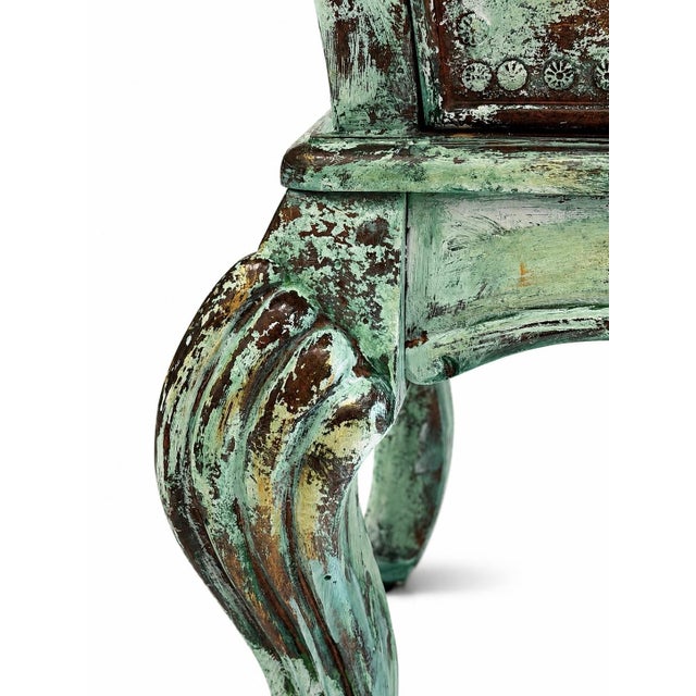 Brass French Provincial Green Bombé Chest – Distressed Patina – Brass Hardware For Sale - Image 8 of 8