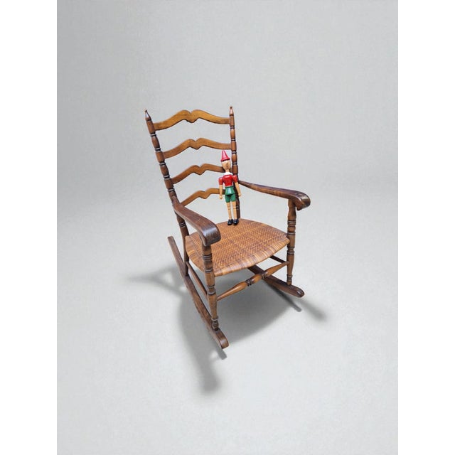 Wood Wood and Straw Childs Rocking Chair, Italy, 1950s For Sale - Image 7 of 8
