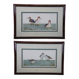 Late 20th Century Set of 2 "Wading Sandpipers & Wading Sanderlings" Lithographs Signed Laure
