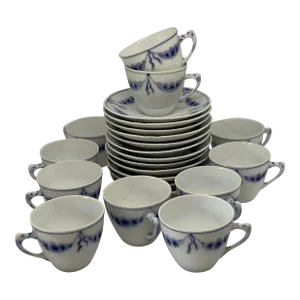1940s Bing and Grondahl B&g Kjøbenhavn Empire Blue and White Demitasse Set- 23 Piece