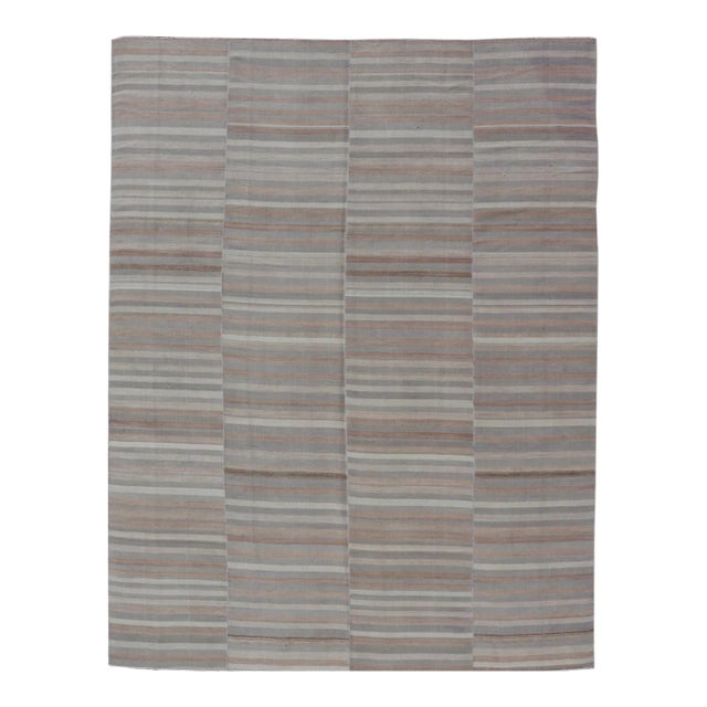 Mid 20th Century Turkish Vintage Hand Woven Paneled Kilim Vintage Rug in Muted Colors For Sale