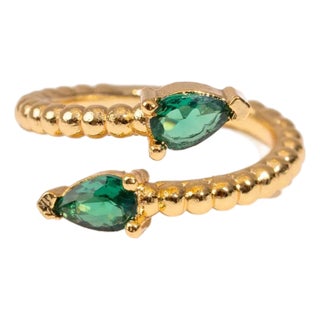 Emerald Teardrop Glow Gold Adjustable Ring, Size 8 For Sale