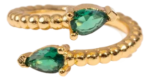 Emerald Teardrop Glow Gold Adjustable Ring, Size 8
