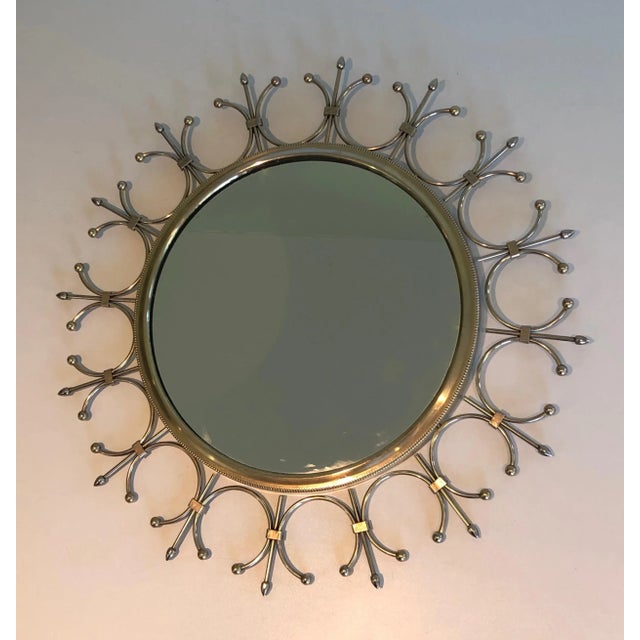 Circa 1970 French Brass and Brushed Steel Sunburst Mirror For Sale - Image 6 of 13