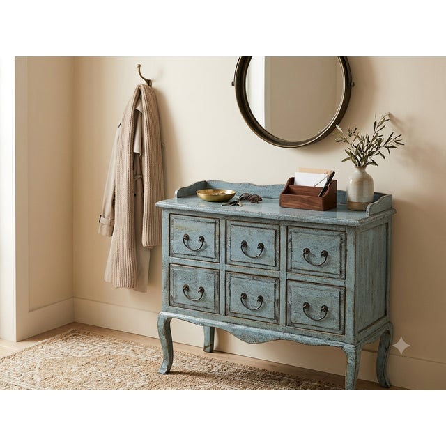 Wood Distressed Pale Blue Curved Legs 6 Drawers Dresser Credenza Side Table For Sale - Image 7 of 16