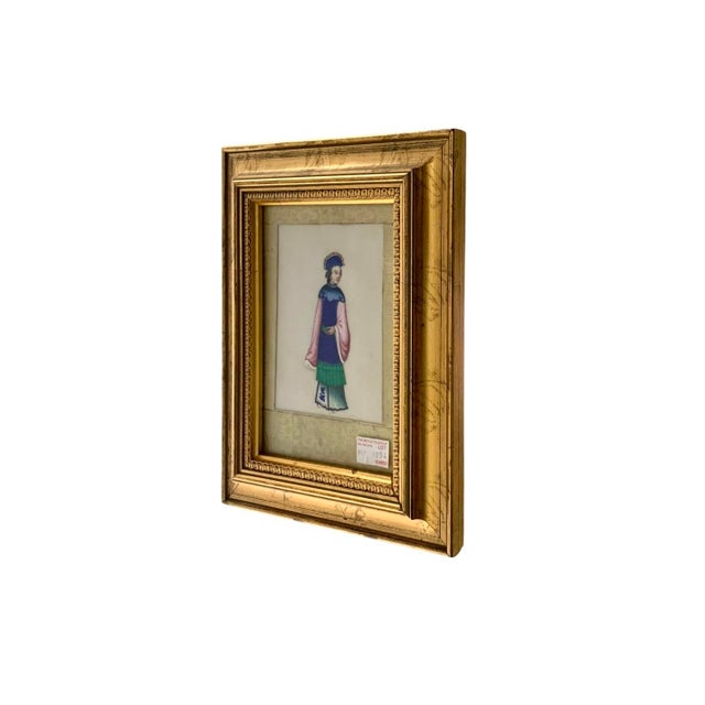 Asian Antique Antique 19th C Chinese Folk Art Pith Painting Female Figure Court Lady Oriental Decor For Sale - Image 3 of 4