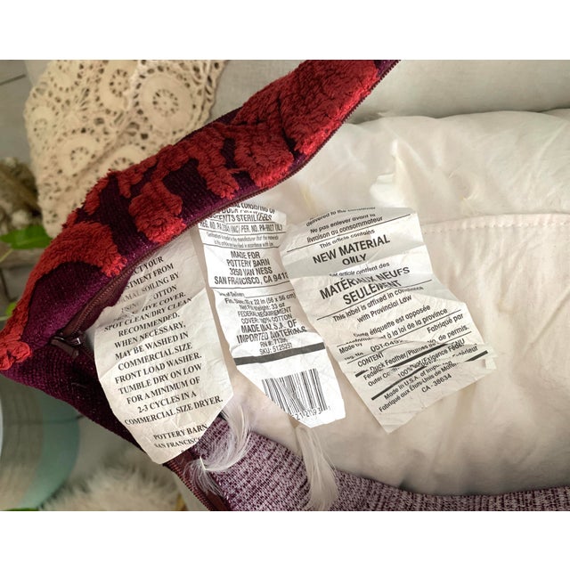 Discontinued Pottery Barn Natalia Damask Chenille Red Pillow Covers 22x22 For Sale - Image 10 of 12