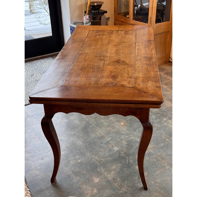 19th Century French Cherry Extension Farm Table With Cabriole Legs For Sale - Image 10 of 16