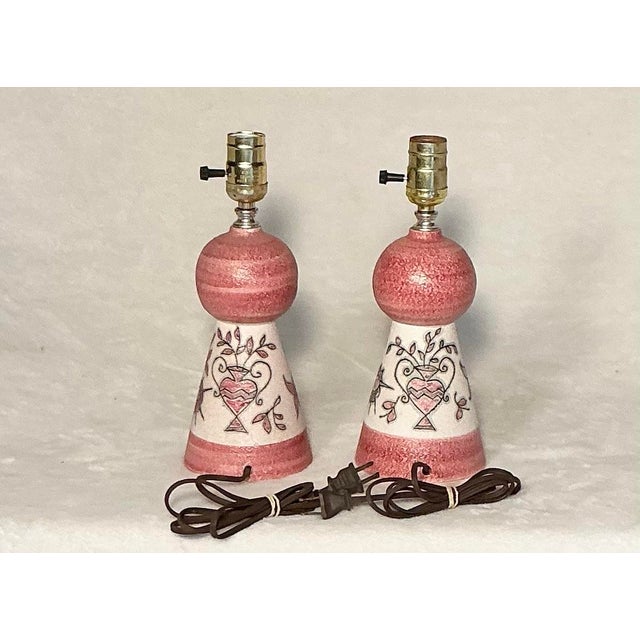 Fratelli Fanciullacci Pair Vintage Italian Art Sgraffito Pottery Table Lamps by Fratelli Fanciullacci, 1950s-1960s For Sale - Image 4 of 12