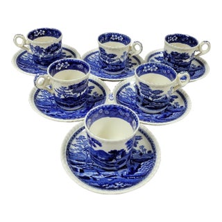 Copeland Spode “Tower” Blue Transferware Demitasse Cups, Set of 6, Espresso For Sale