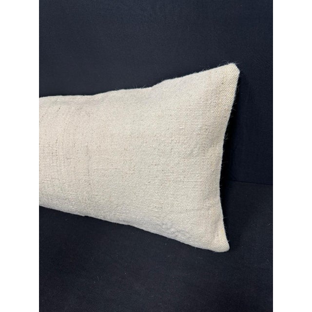 Turkish Hemp Pillow Cushion Natural Beige Sky Blue Cushion Cover 14"x45" For Sale - Image 4 of 4