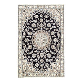 Pasargad DC Navy Persian Nain Silk & Wool Rug For Sale