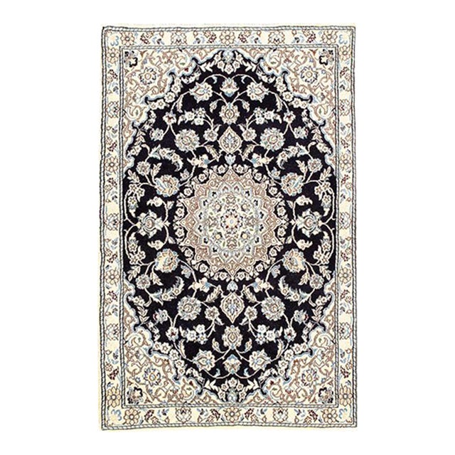 Pasargad DC Navy Persian Nain Silk & Wool Rug For Sale