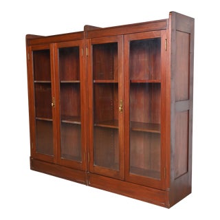 Antique Stickley Style Arts and Crafts Solid Mahogany Double Bookcase, Circa 1920s For Sale