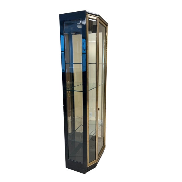 Hollywood Regency 1980s Henredon Black Lacquered and Brass Display Cabinet For Sale - Image 3 of 7
