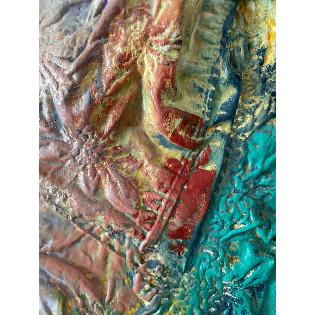 Teal 1980s Postmodern Textile Multimedia Original Framed Painting For Sale - Image 8 of 10