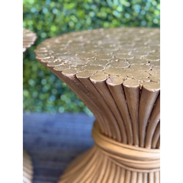 1970s Wheat Sheaf End Tables (Pair) - Gold in the Style of McGuire For Sale - Image 11 of 14