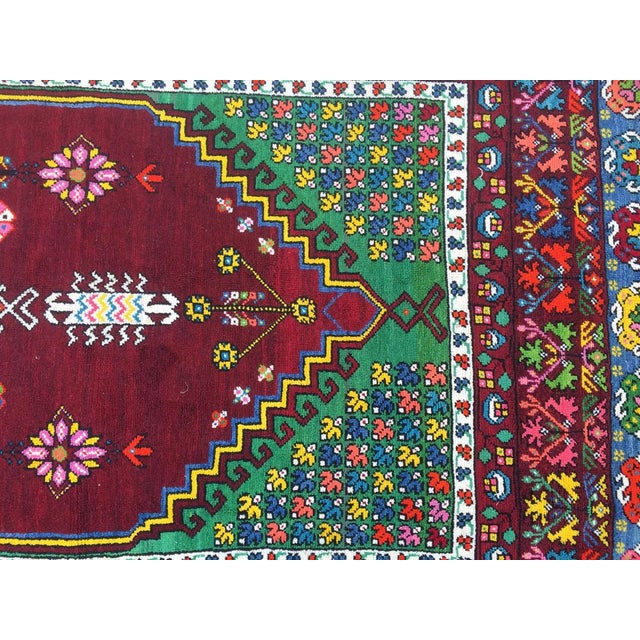 Very beautiful and decorative Moroccan rug from Rabat mid-20th century, geometric design and nice colors with pink, blue,...
