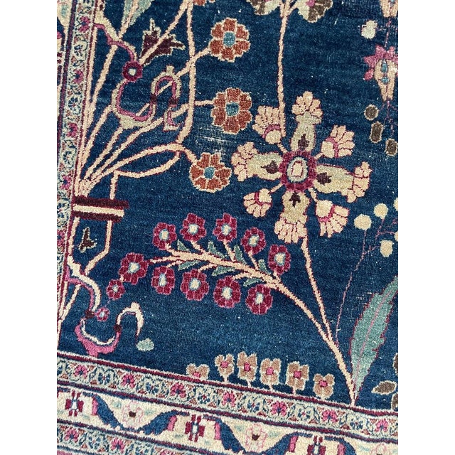 1930s Midnight Indigo TREE OF LIFE Seafoam Almond Rug 8.7 x 11.9 For Sale - Image 18 of 18