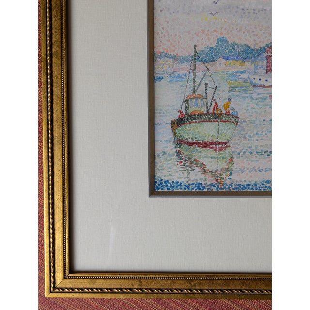 Blue 1950s French Mid-Century Impressionist Watercolor "Le Port De Concarneau" by Yvonne Canu For Sale - Image 8 of 15