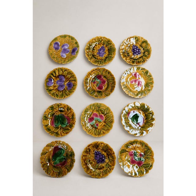 Antique French Majolica Fruit Plates from Sarreguemines, 1890s, Set of 12 For Sale - Image 9 of 9