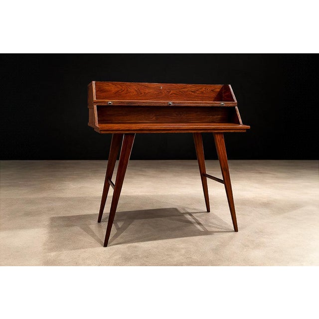 Mid-Century Brazilian Modern Rosewood Lift-Top Desk / Vanity Console, Brazil, 1950s For Sale - Image 4 of 16
