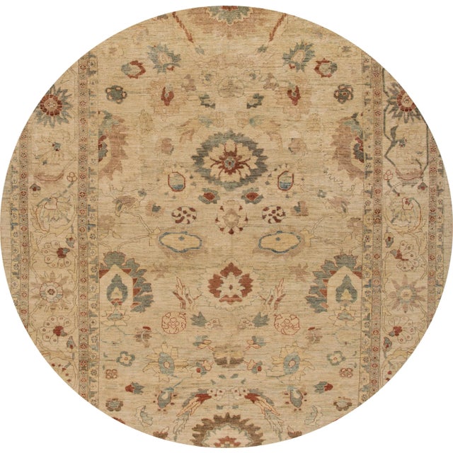 Beautiful Contemporary Sultanabad Rug, hand-knotted wool with a tan field, gray and brown accents in an allover classic...