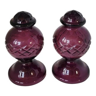 Antique Bohemian Amethyst Cut Glass Hatpin Holders — A Pair, c.1900 For Sale