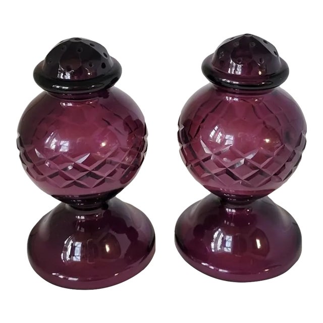 Antique Bohemian Amethyst Cut Glass Hatpin Holders — A Pair, c.1900 For Sale