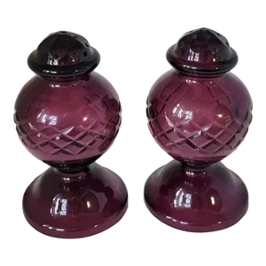 Antique Bohemian Amethyst Cut Glass Hatpin Holders — A Pair, c.1900
