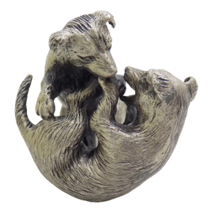 Vintage Italian Handmade Genuine Silver Playful Puppy Dogs Large & Rare Figurine, Made in Tuscany