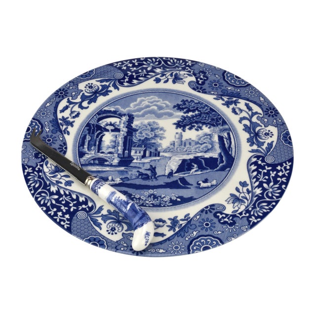 Spode Spode Blue Italian 2-Piece Cheese Plate With Knife For Sale - Image 4 of 4
