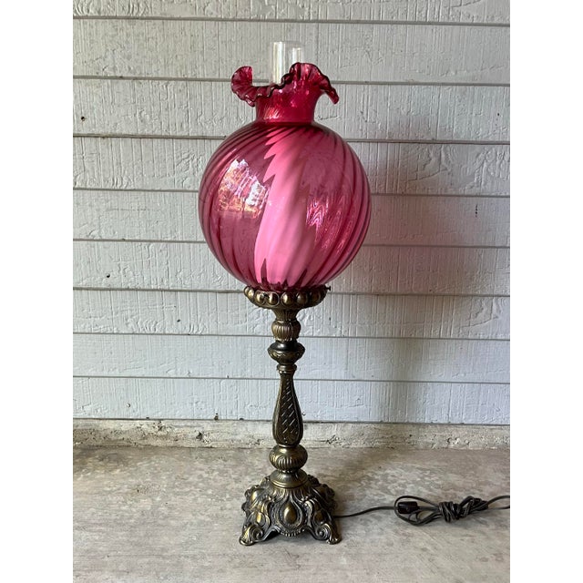 Vintage Cranberry Pink Swirl Glass Tall Electric Victorian-Style Parlor Lamp 28” Excellent condition. No chips, cracks, or...