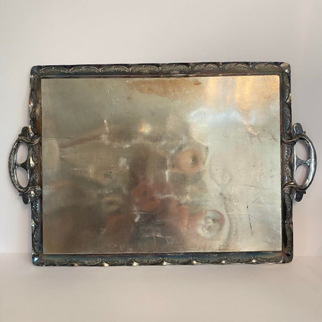 Antique Ornate Silver Plated Tray by Aurora S. P. Mfg. Co. 1869-1919 For Sale - Image 11 of 16