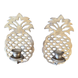 Vintage Solid Brass Pineapple Candle Sconces— A Pair