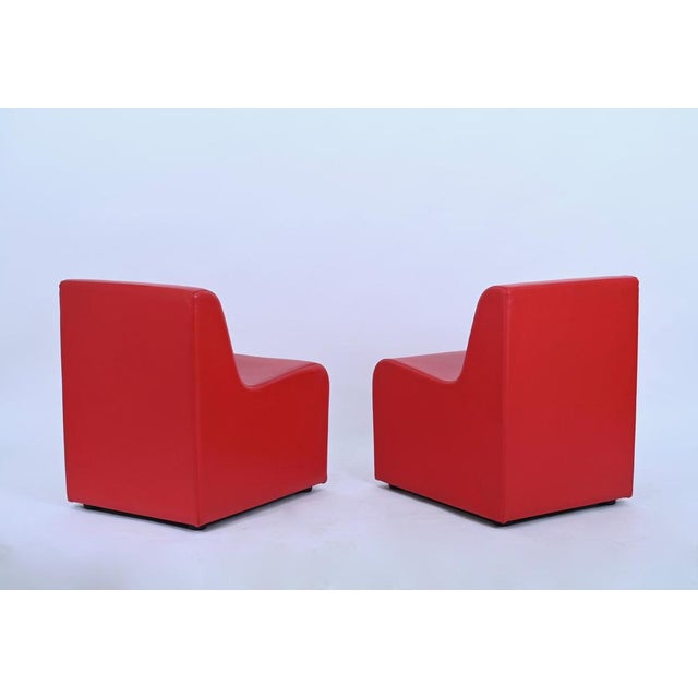 Mid-Century Modular Armchairs and Pouf in Red Leatherette, Italy, 1980s, Set of 3 For Sale - Image 13 of 17