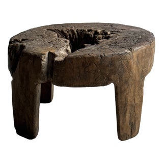 Small Circular Four-Legged Stool in Organic Openwork Teak, 1980s For Sale