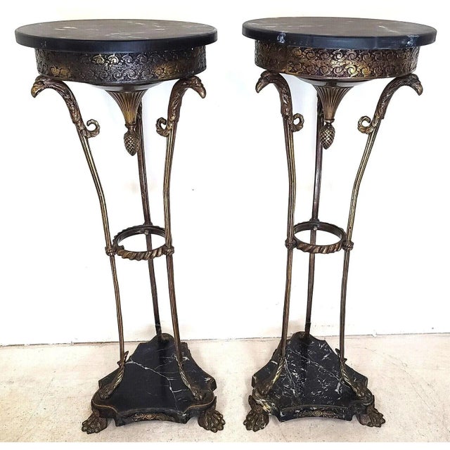 Antique Grand Entrance Italian Brass Griffins & Marble Display Stands - a Pair For Sale - Image 9 of 13
