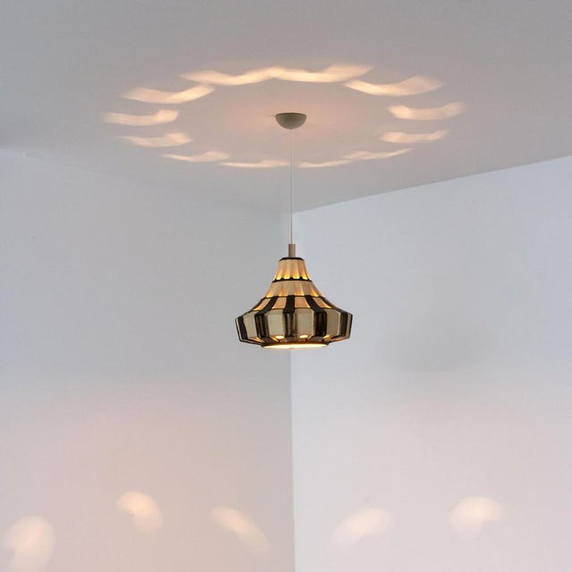 Ivory & Brown Ceramiy Trumpet Pendant Light, Denmark, 1970s For Sale - Image 9 of 18