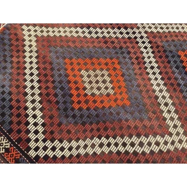 1960s Geometrical Embroidered Handmade Kilim - 72" X 111" For Sale - Image 5 of 9