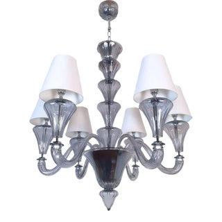 1990s Blue-Gray Murano Glass Mid Century Modern Chandelier For Sale
