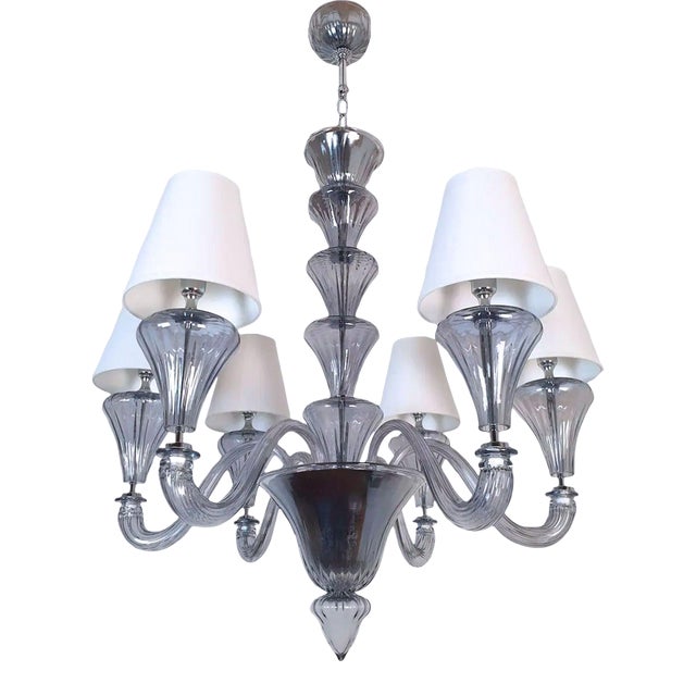 1990s Blue-Gray Murano Glass Mid Century Modern Chandelier For Sale