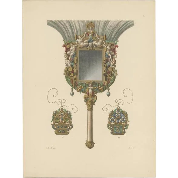 Hefner-Alteneck, Feather Duster with Mirror, 1890, Chromolithograph For Sale