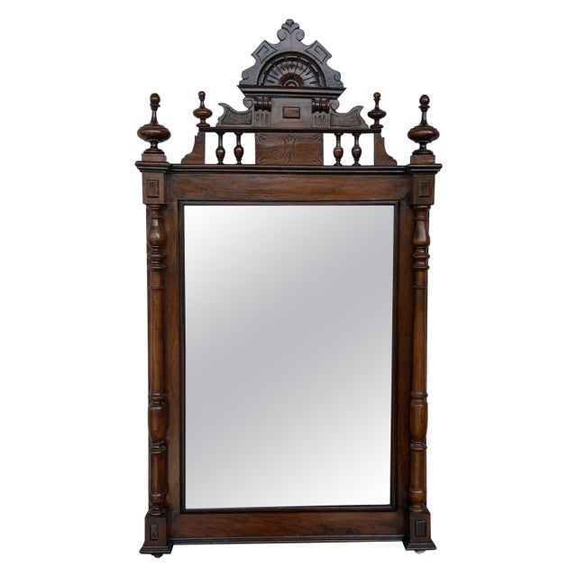 Early 20th Century Early 20th French Ebonized Mirror with Turned Columns and High Carved Details For Sale - Image 5 of 18
