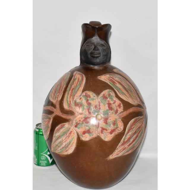 Style: Vintage Folk Art Pottery Jug Features: *Handmade / Hand Painted *Large Rotund Woman Face Jug *Raised Flower & Leaf...