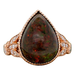 6.2ct Ethiopian Black Opal Ring With Natural Diamonds Accents: Solid 14k Gold, Size 6.75 For Sale